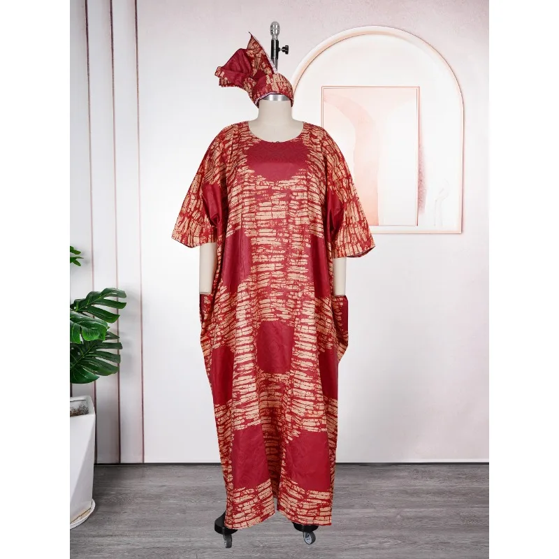 

Plus Size African Clothes for Women 2026 New Dashiki Ankara Print Bazin Riche Design Wedding Party Dresses with Headscarf