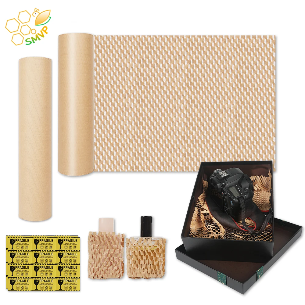 Honeycomb Packing Paper 20m For Secure Moving & Shipping With 12 Fragile Stickers Packing Wrap Protective Roll