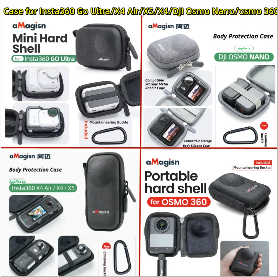 aMagisn Camera Case for Insta360 X4 Air/X4/X5/GO Ultra/DJI Osmo Nano/Osmo 360 Elastic Strap Securely Holds Camera Shockproof