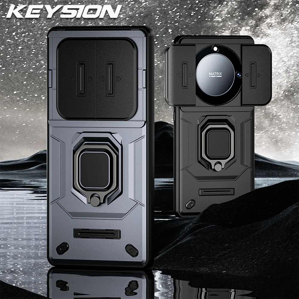 KEYSION Shockproof Case for Honor X9A 5G X9b Magic 5 6 Lite Slide Camera Protection Ring Phone Cover for for Huawei Mate 60 Pro+