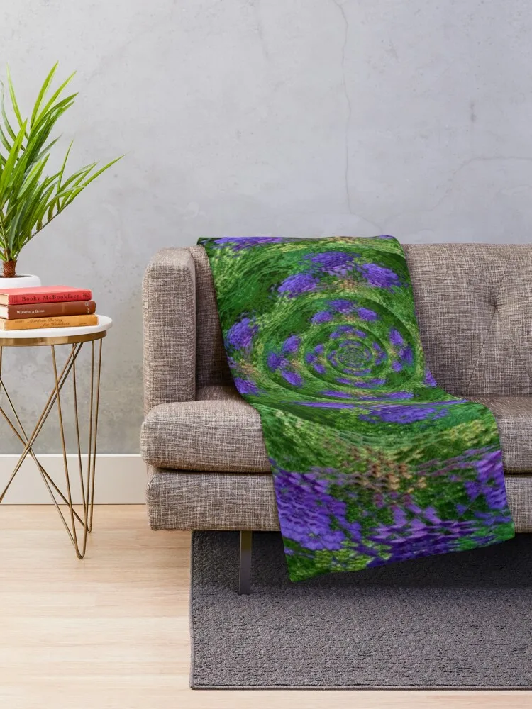 Purple Flowers in Kaleidoscope Spirals Throw Blanket blankets and throws decorative Blankets