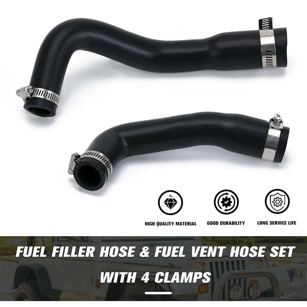 Fuel Filler Hose & Fuel Vent Hose Set with 4 Clamps For 87-95 Jeep Wrangler (YJ) 2.5L 4.0L 4.2L 52040079 52040081