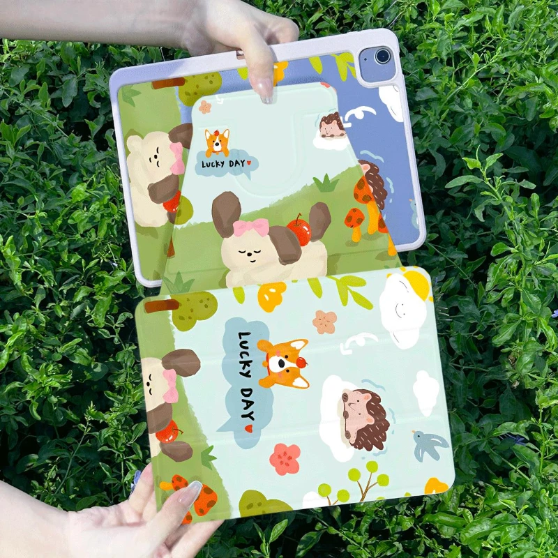 Ipad Air 3 Generation 2019 360 Degree Rotation Smart Cover Puppy Lawn for IPad 10.2 8th 9th Gen 10.9 10th Gen IPad Air 5 4 Shell