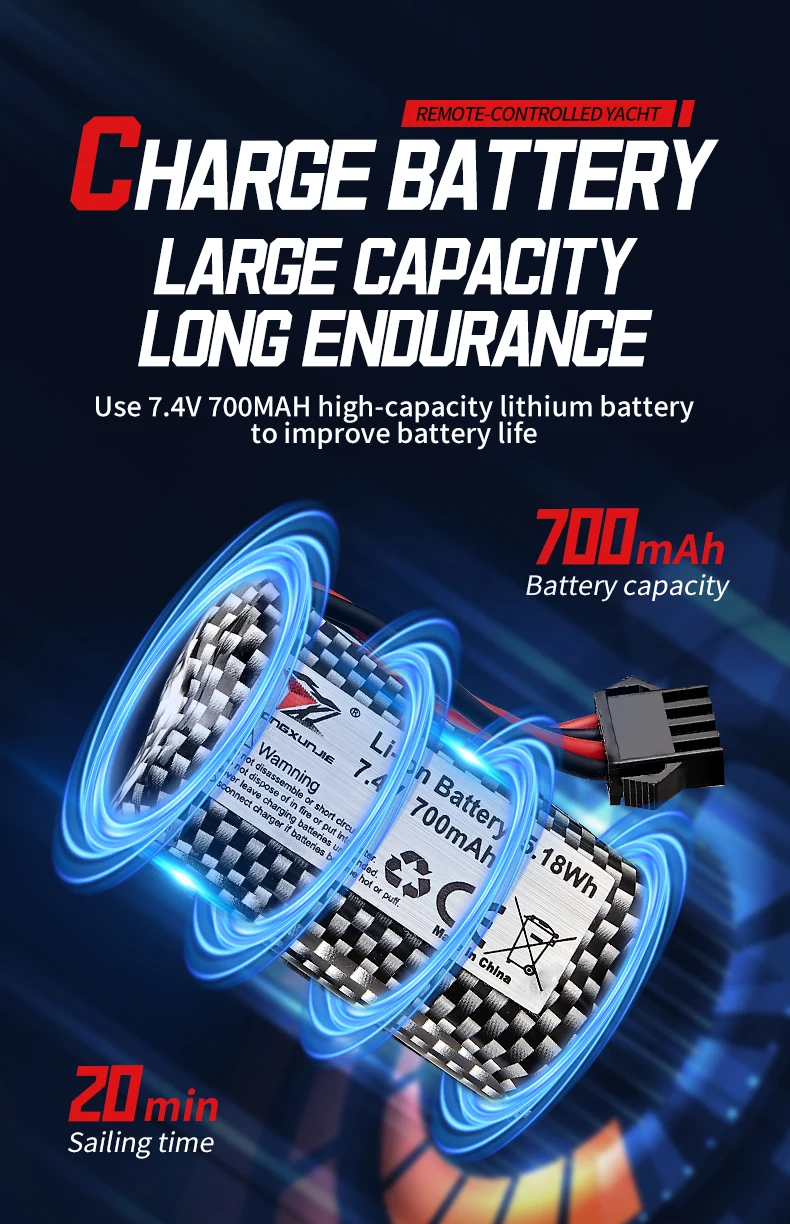 

7.4V 700Mah Battery For HJ820 RC Boat Battery HJ820 RC Speedboat Spare Parts USB Line Spare Accessories for HJ820 RC Speedboat