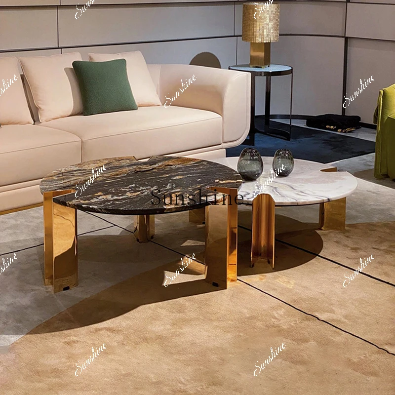 

Natural luxury stone creative stainless steel foot luxury stone countertop coffee table combination FT