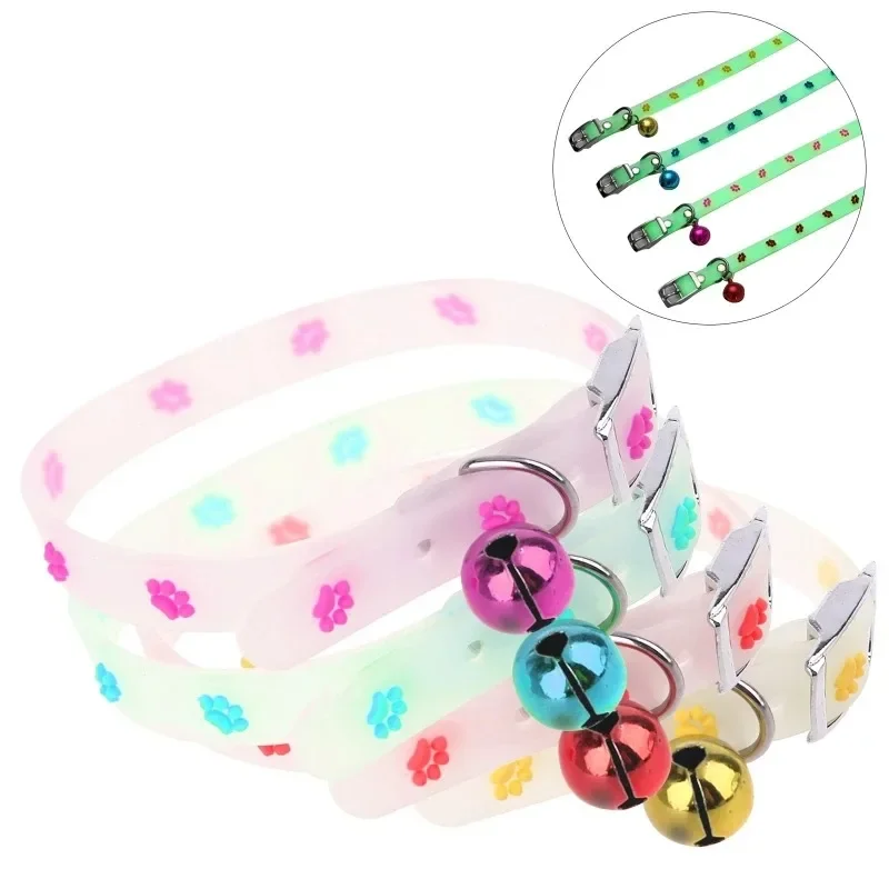 

Luminous Cat Necklace Glowing Kitten Puppy Collar Anti-Lost Fluorescent Silicone with Bell Collar Neck Ring Pet Dog Cat Collar