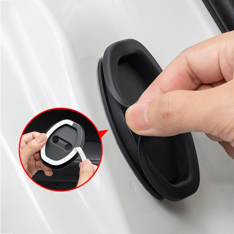 SEAMETAL 4Pcs Car Door Latch Cover Silicone Gel Door Groove Protection Cover Anti-Collision Cushion Shock Absorbing Buffer Mat