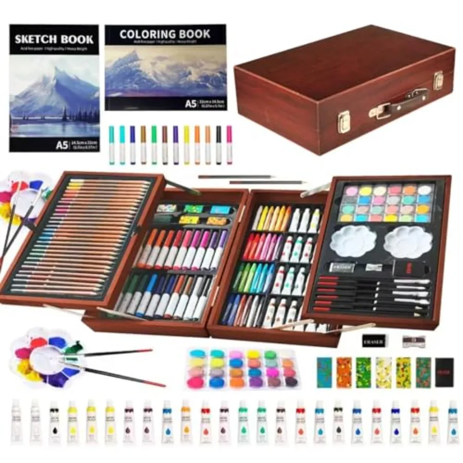 

Art Sets 139 Pack Painting Drawing Art Supplies Kit with 2 Sketch Pads Deluxe Double Layers Crafts Colo Pencils Oil Pastels Wat