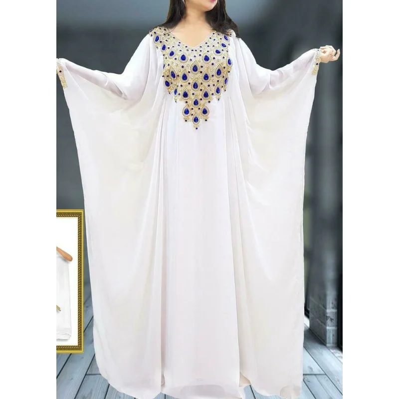 White Moroccan Dubai Kaftans Farasha African Abaya Dresses Very Fancy Long Dresses with European and American Fashion Trends