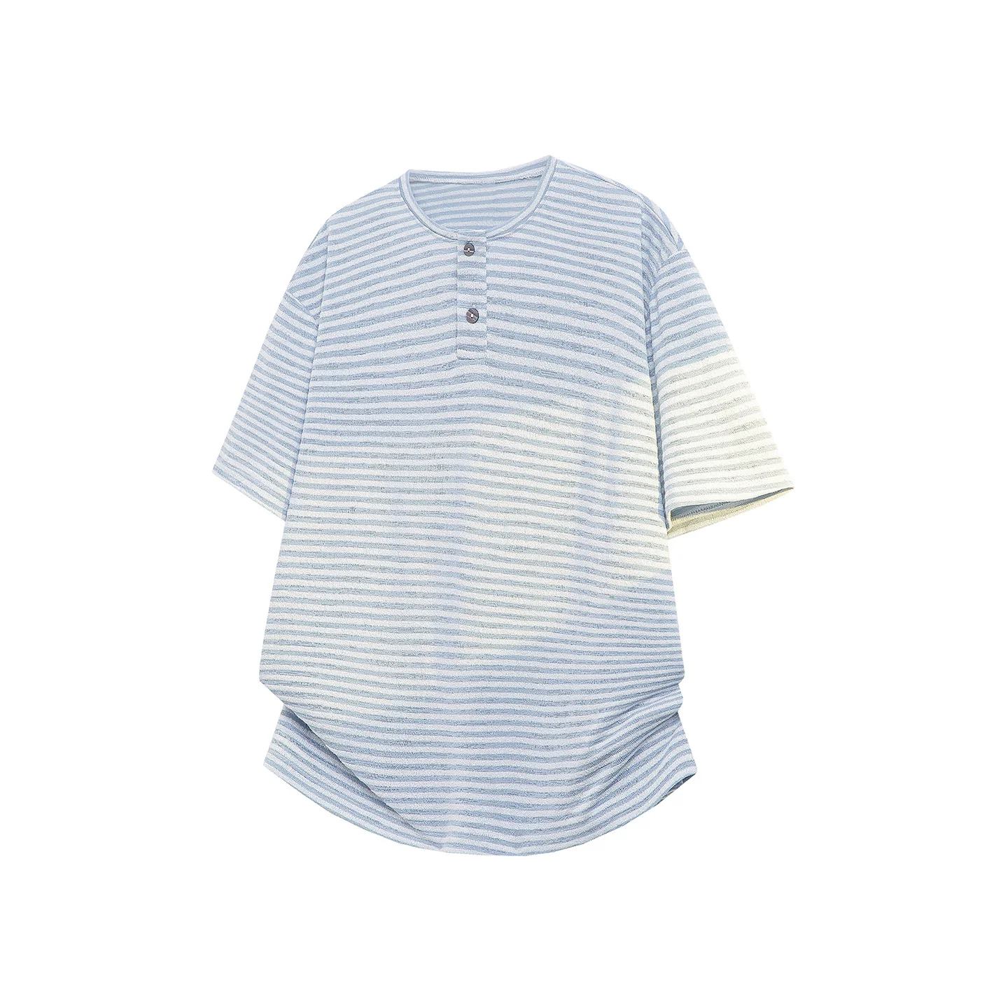 Men's Retro Horizontal Striped Henley Neck Half Buttoned Crew Neck Loose Fit Soft and Breathable Knit Short-Sleeve Casual Shirt