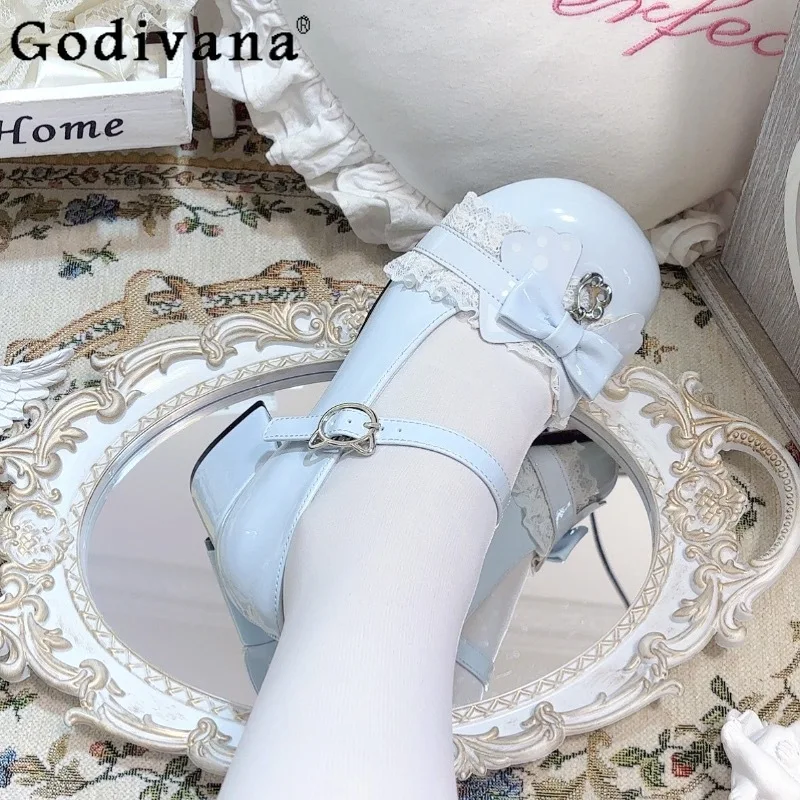 

Japanese Original Lolita Sweet Cartoon Doll Style High Heels Round Toe Chunky Heel Daily Versatile Cute Girl Mary Jane Shoes