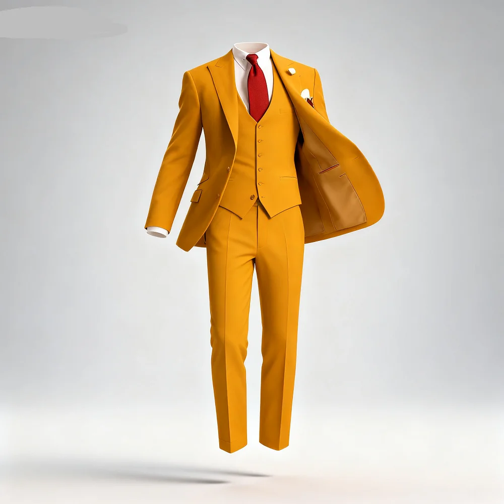 

Men's Monochromatic Slim Fit Wedding Terno Peak Lapel Smoking Formal Business Suit 2 Button Jacket Vest Set