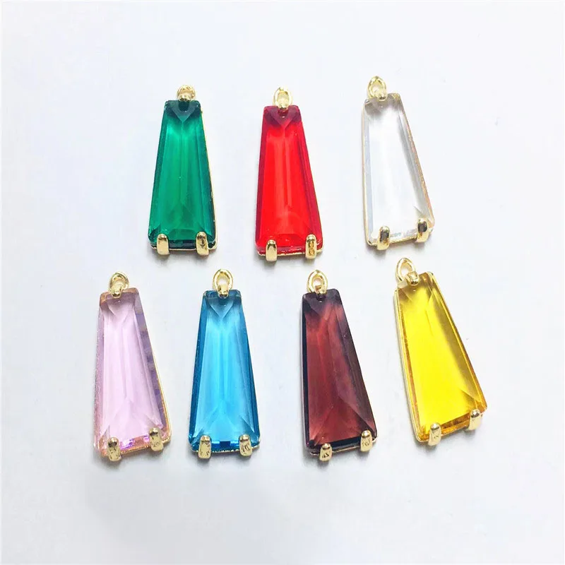 20pcs/ Bag  Copper Claw Edged Trapezoidal Glass Gold Plated Color Preserving Pendant DIY Earrings Necklace Making Accessories