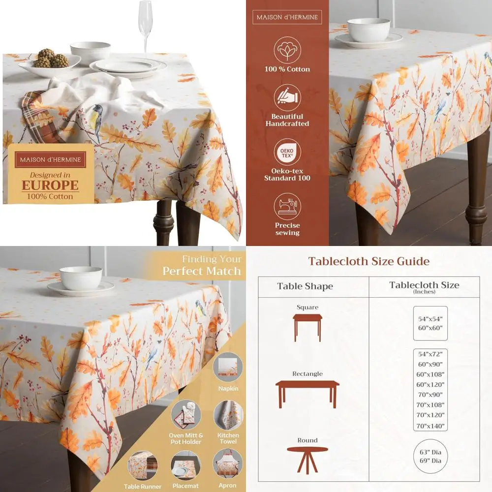 

Cotton Tablecloth 100% Natural for Fall, Rectangle 60x120 Inches, Reusable for Everyday and Thanksgiving Celebrations