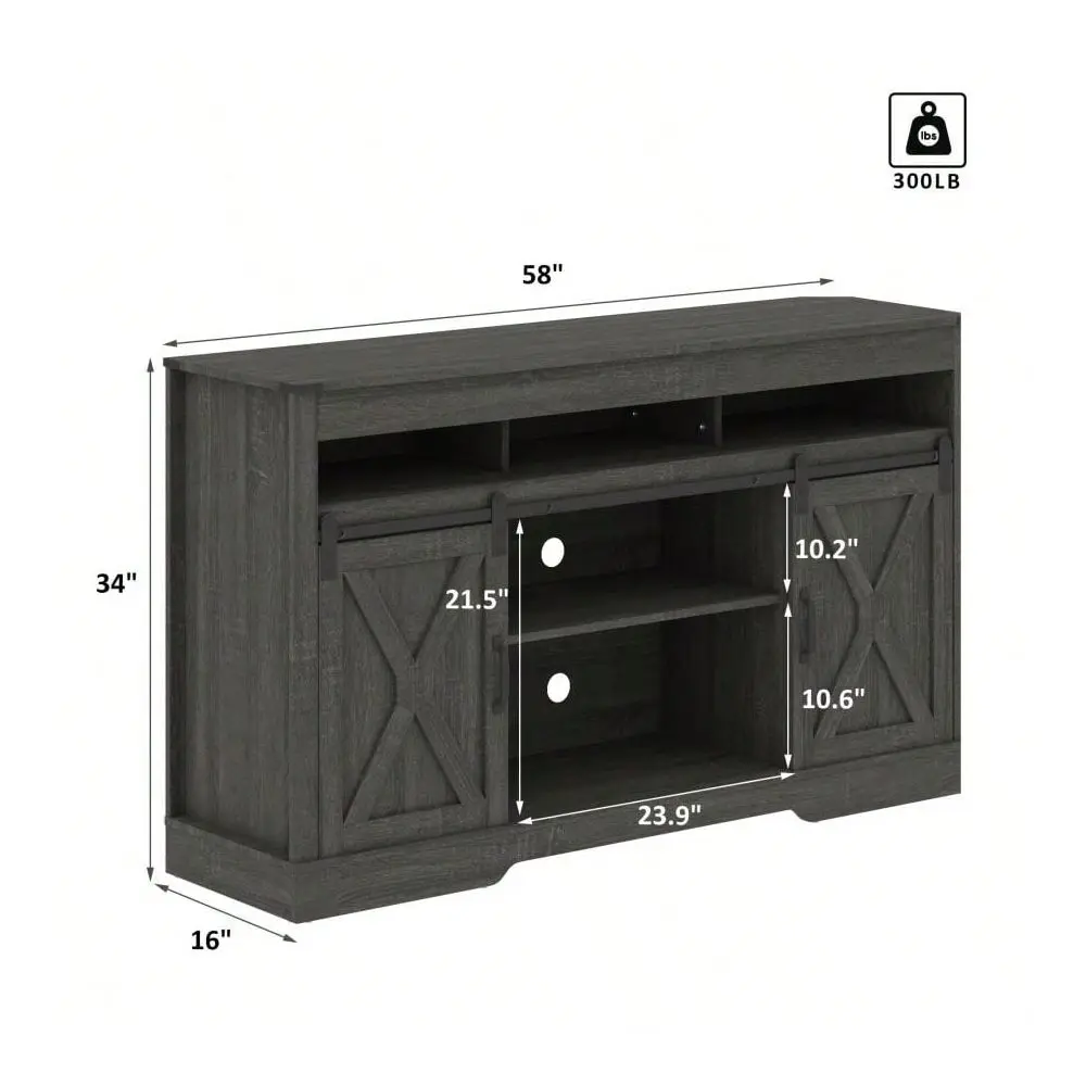 TV Stand With Sliding Barn Door For TVs Up To 65 Inch, 34 Tall Entertainment Center, Wood Media Console Storage Cabinet For Bed