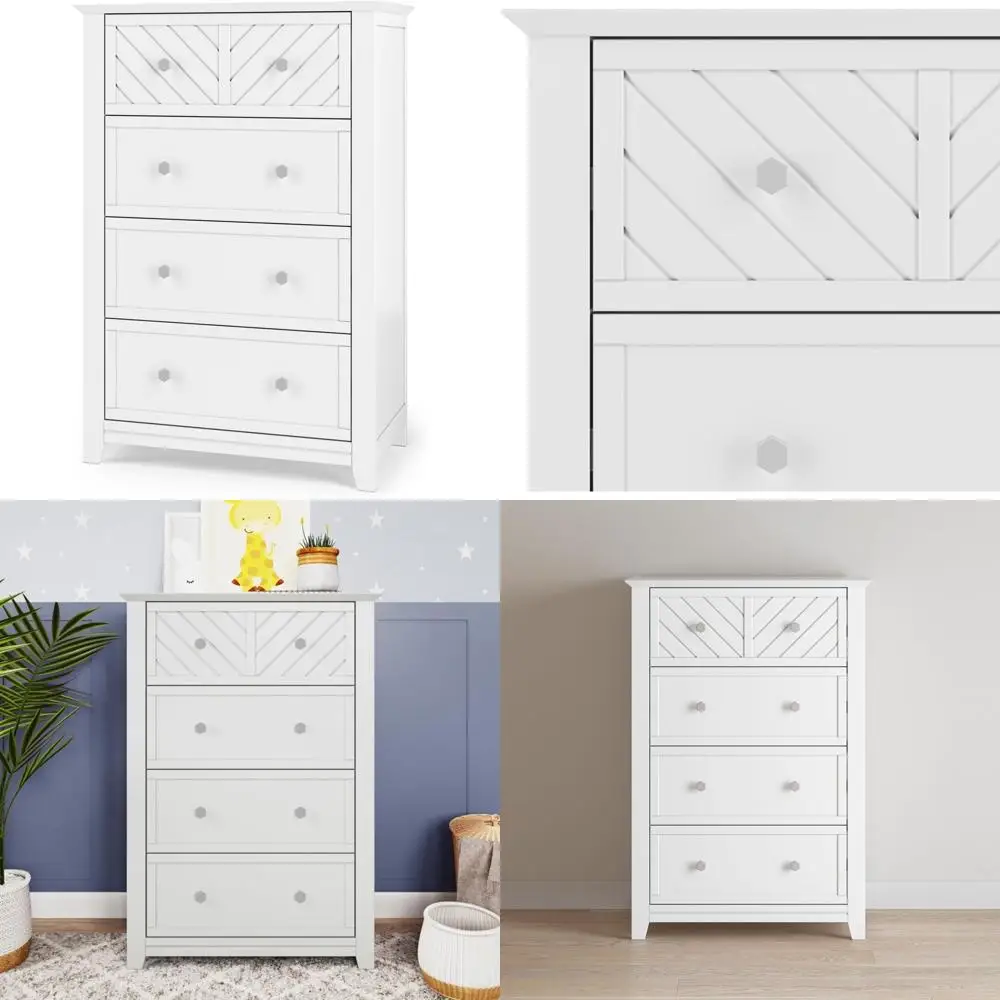 

Прочный комод с 4 ящиками для детских вещей, с защитой от опрокидывания, нетоксичный, безопасный для детей (матовый белый)