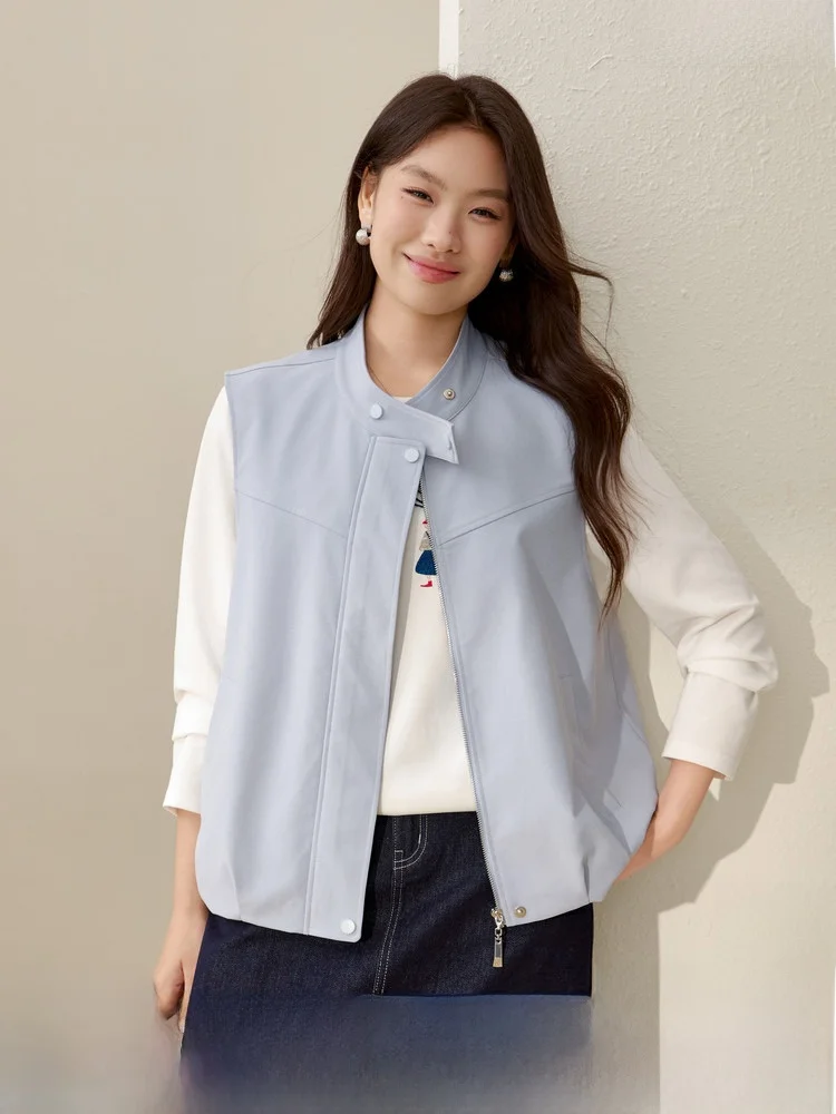 

Simple Stand Collar Workwear Sle Vest Layering plus Size Women's Spring Faion New Arrival Slim Fit Polyester Fiber Cardigan