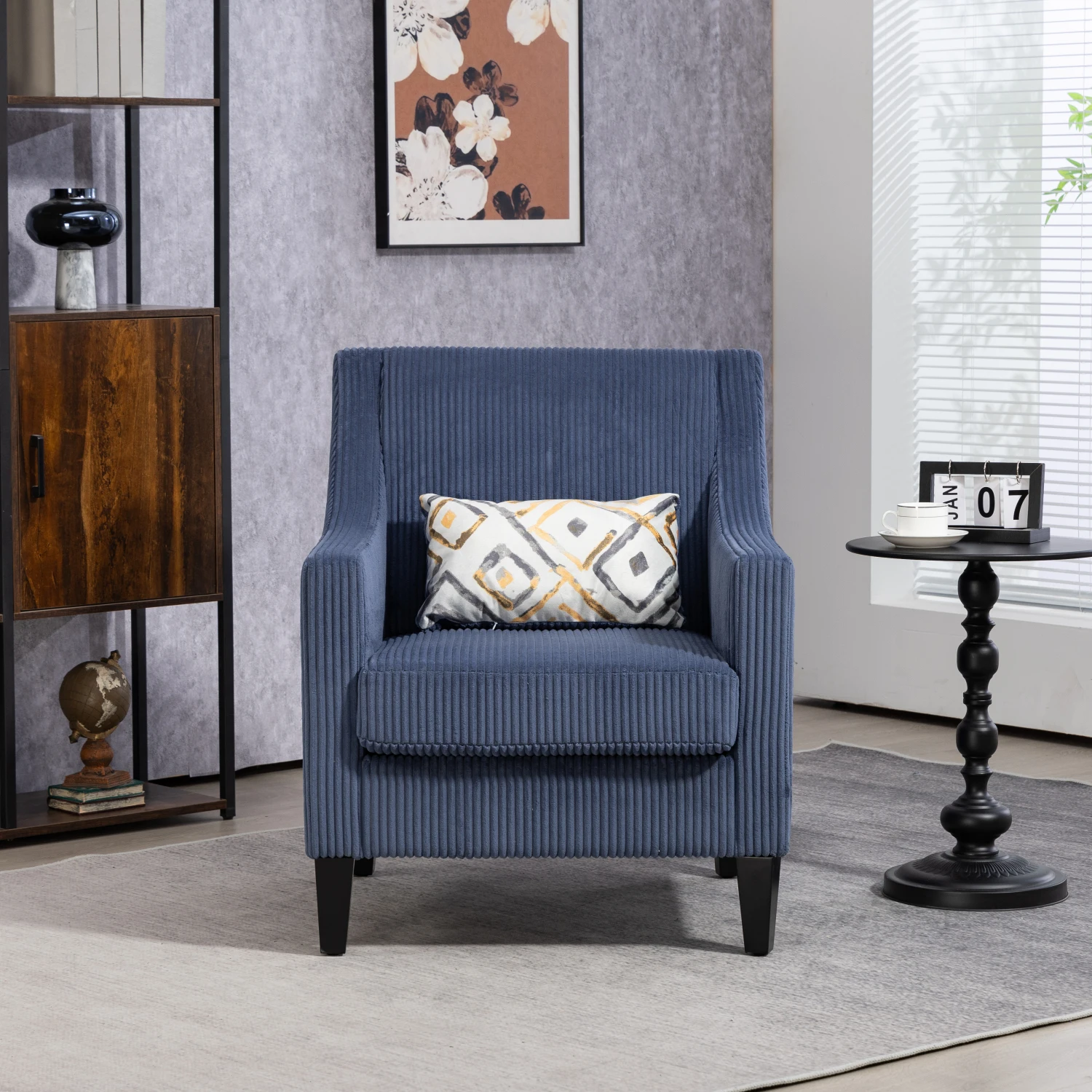 

COOLMORE Blue Corduroy Accent Chair for Bedroom, Studio, Office - Upholstered Armchair with Scooped Arms