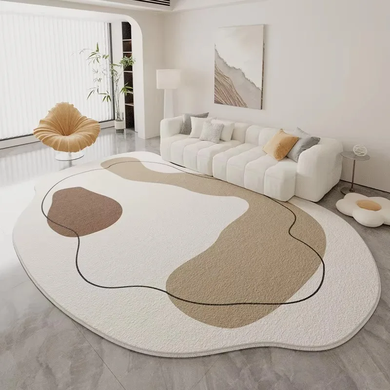 Cream Tone Faux Cashmere Rug, Wear-resistant Soft Floor Mat for Living Room & Bedside