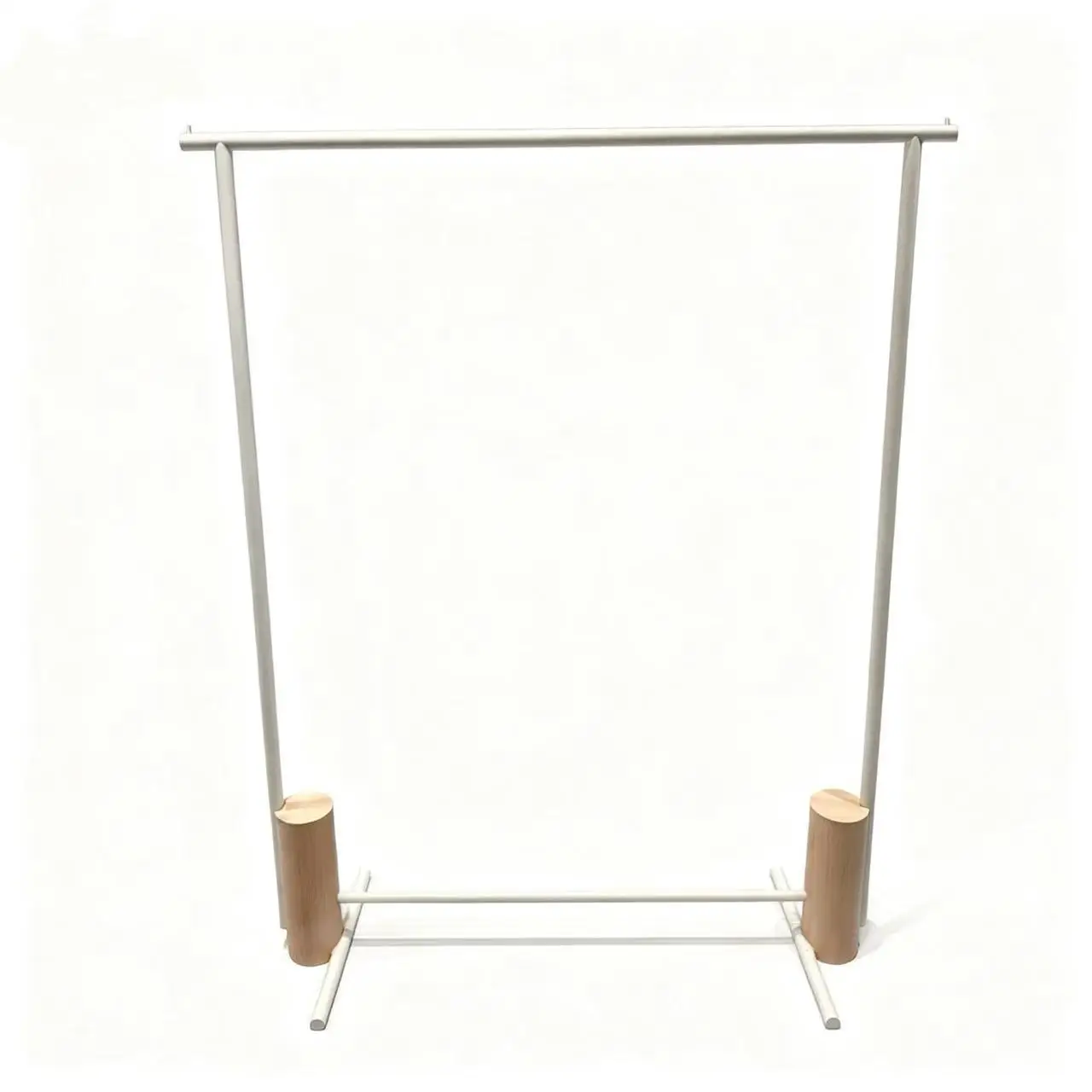 mn-Boutique Custom White Display Rack Stand Iron and Wood Clothing Display Rack for Garment Shop%