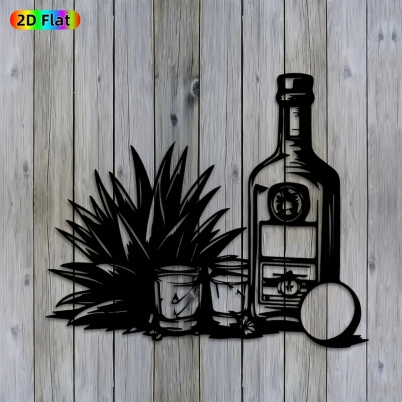 Arte de Pared Metálico con Diseño de Botella de Tequila de Agave - Decoración Vibrante con Temática de Fiesta para Bar o Patio, Regalo Cultural para el Cinco de Mayo