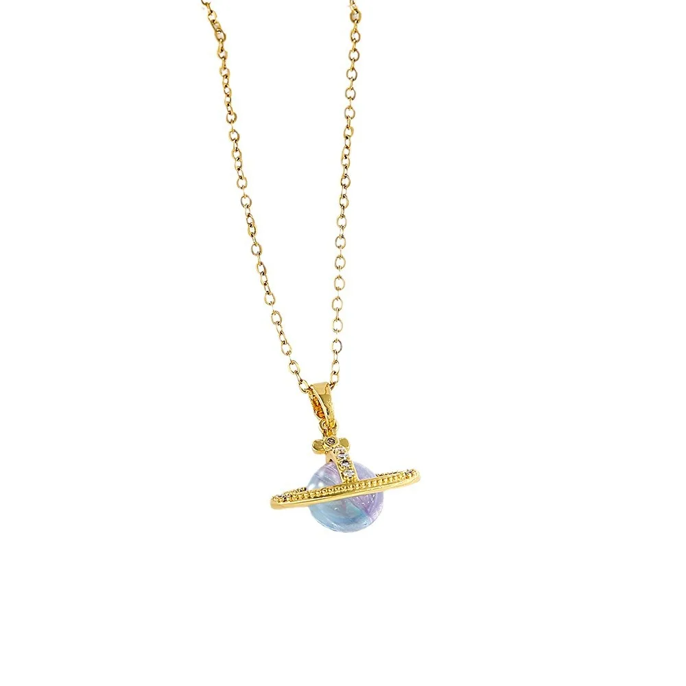 هدية مربع التيتانيوم الصلب مايكرو إدراج كوكب قلادة قلادة للفتيات ضوء الأزياء الفاخرة والمجوهرات المتخصصة