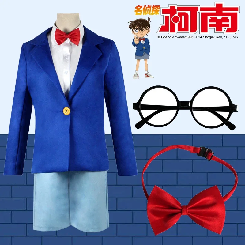 

Anime détective Conan Edogawa Cosplay hommes et enfant Costume d'halloween Konan uniforme ensemble tissu Performance Costumes