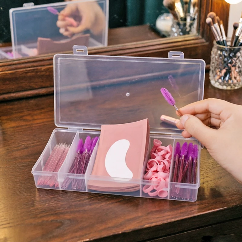 

1Pc Transparent With Cover Rectangle Vertical 5 Grid Eyelash Extension Tool Storage Box Glue Tweezer Holder Makeup Organizer