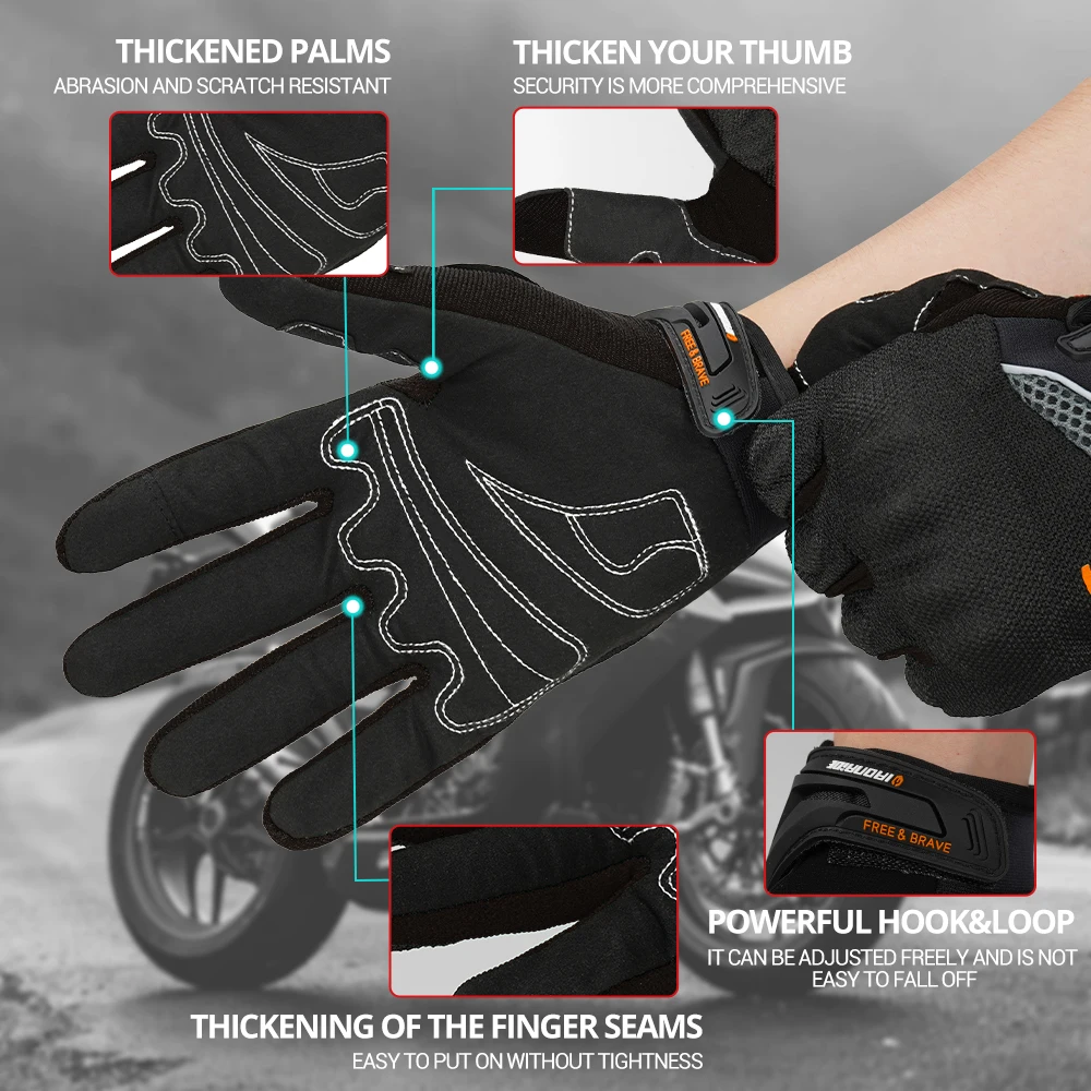 قفازات الدراجات النارية الرجال النساء دراجة نارية قفازات كاملة الأصابع شاشة تعمل باللمس في الهواء الطلق موتوكروس عدم الانزلاق قفازات ركوب الخيل مقاومة للاهتراء #4