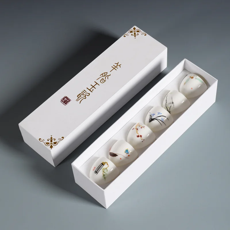 

Керамический дегустационный ручная роспись кунг-фу одиночный белый фарфоровый набор чашек для чая в подарок