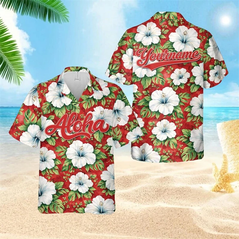 

Custom Name Hawaiian Men Shirt Plant Flower Pattern Print Unisex Short Sleeved Shirt Holiday Seaside Tops Outdoor Aloha Shirts