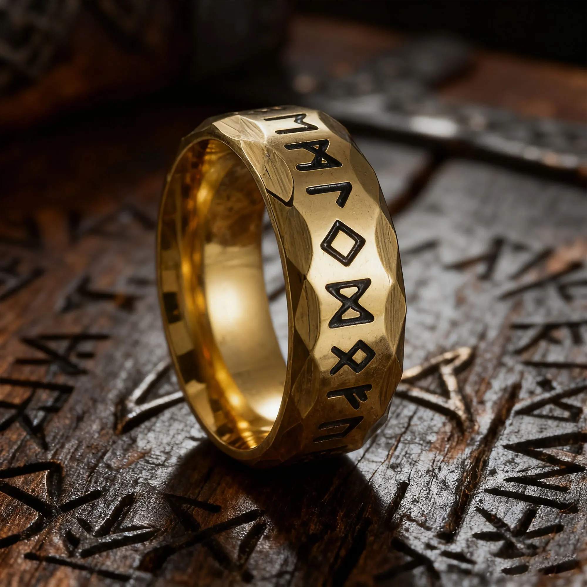 

Gold Titanium Viking Rune Ring Nordic Letter Design Trendy Unisex Couple Jewelry Stylish Punk Gift for Men & Women