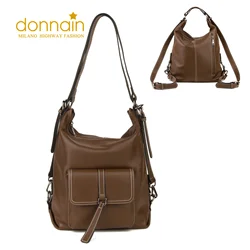 DONNAIN Multipurpose Women Backpack Natural Calfskin Soft Genuine Leather Shoulder Bag High Quality Outdoor Ladies School Bag