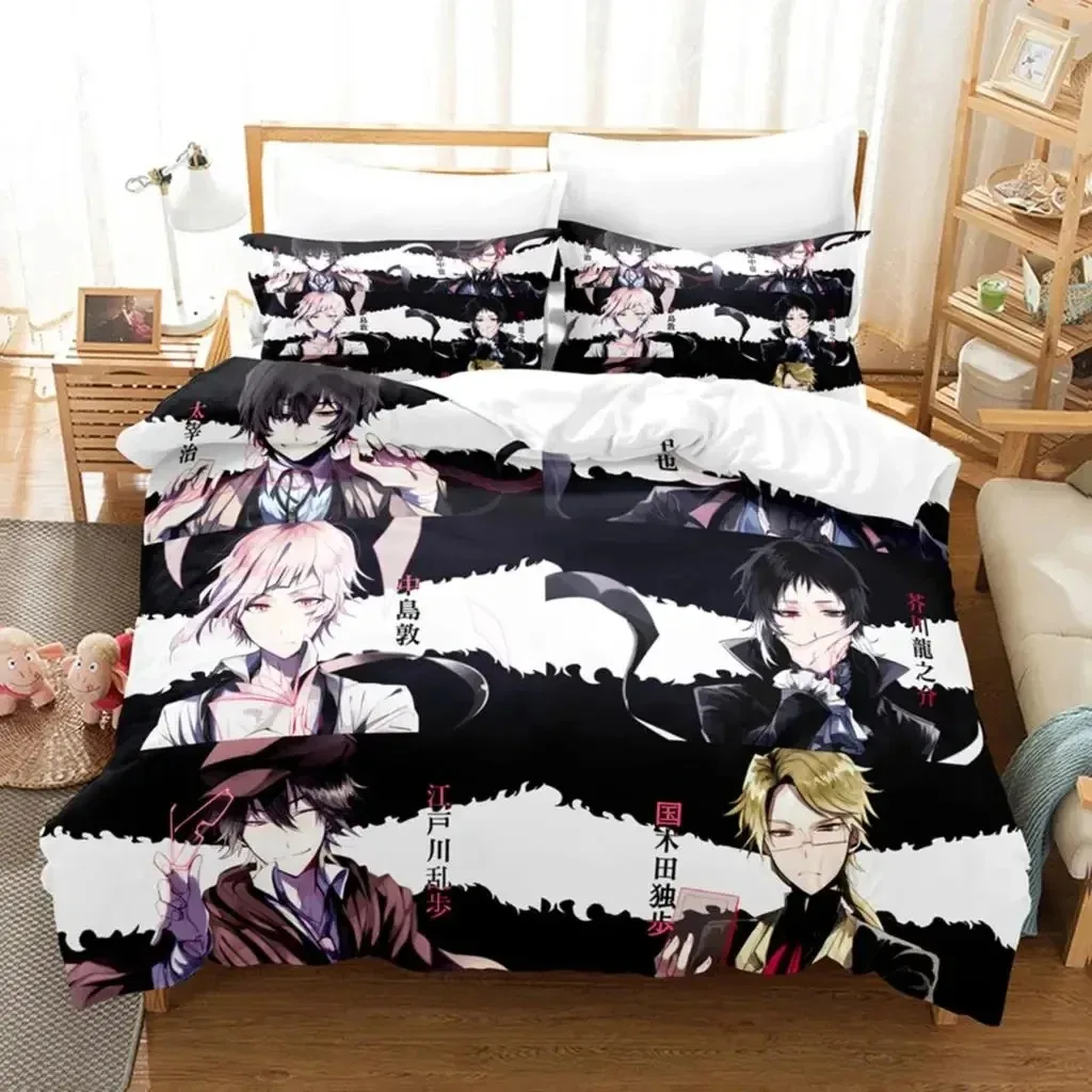 Anime Dazai Bungo Stray Dogs Bedding Set Boys Girls Twin Queen Size Duvet Cover Pillowcase Bed Kids Adult Home Textile