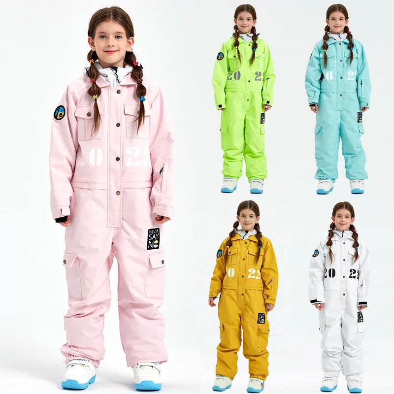 

Kids One Piece Ski Suit Thickened Windproof Waterproof Warm Jumpsuit for Boys Girls Teenagers Winter Outdoor Thermal Snowsuit