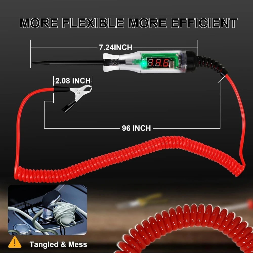 Digital Display Automotive Voltmeter LED Test Light for Car Truck Motorcycle Golf Cart Circuit Fuse Inspection 5-90V Measurement