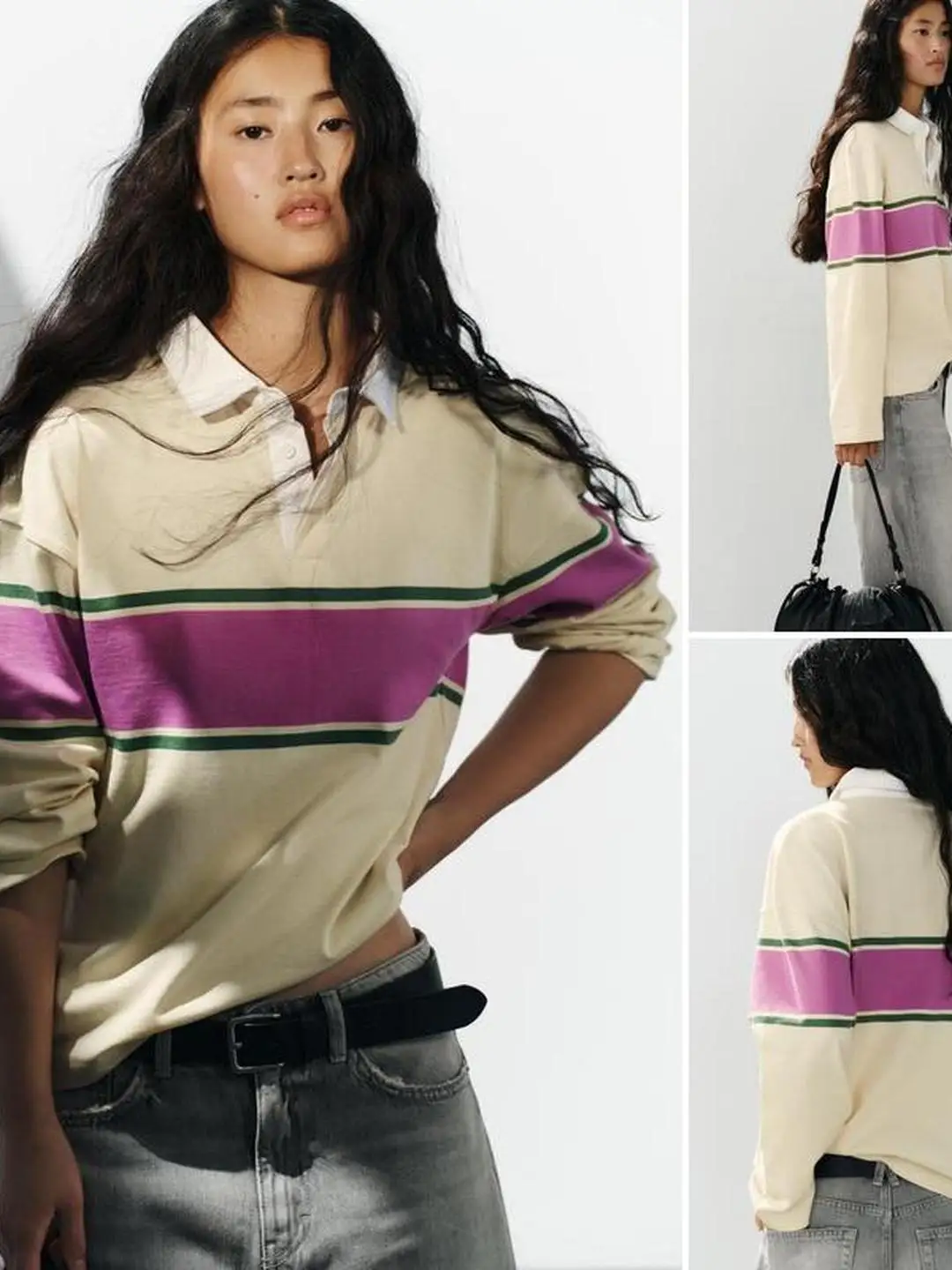 Loose Fit Long Sleeve  Shirt Color Block Striped Casual Style Women's T-shirt Breathable Comfortable Linen Material