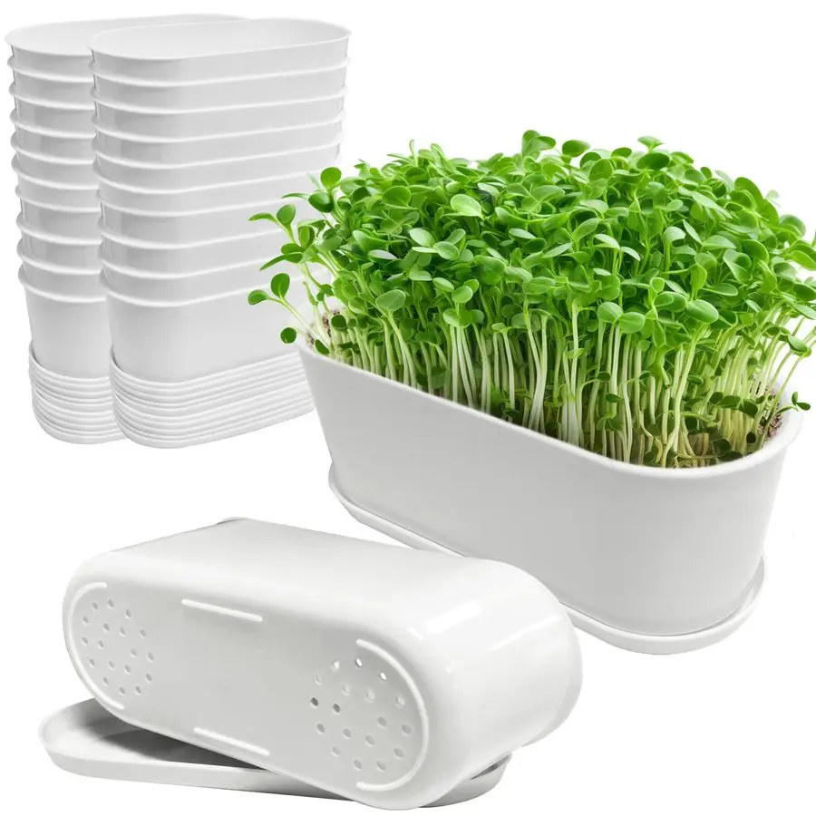 

Набор из 20 прямоугольных оконных кашпо для трав, 8,5x3,5 дюйма, белые пластиковые горшки с несколькими дренажными отверстиями и поддонами, для комнатных растений