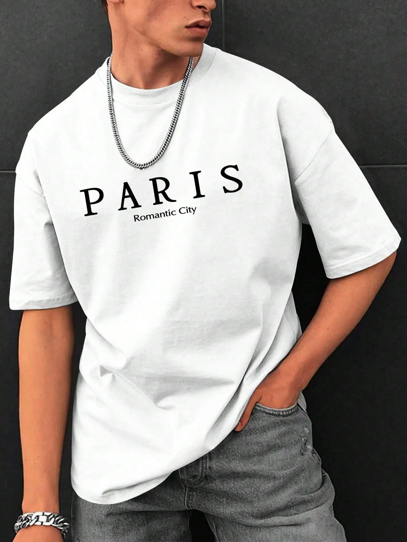 Romantisches Pariser Stadt-Letter-Grafik-T-Shirt aus Baumwolle für Herren – Sommerkleidung im Street-Style, weiches Oberteil