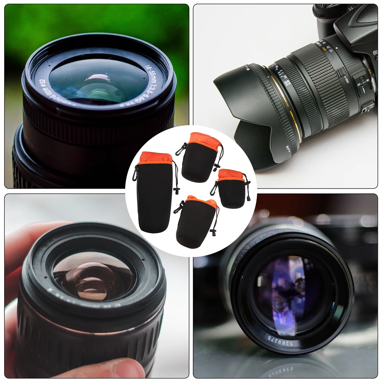

4Pcs Camera Lens Storage Bags Waterproof Drawstring Lens Pouches Protective Cases for Outdoor Travel Photography