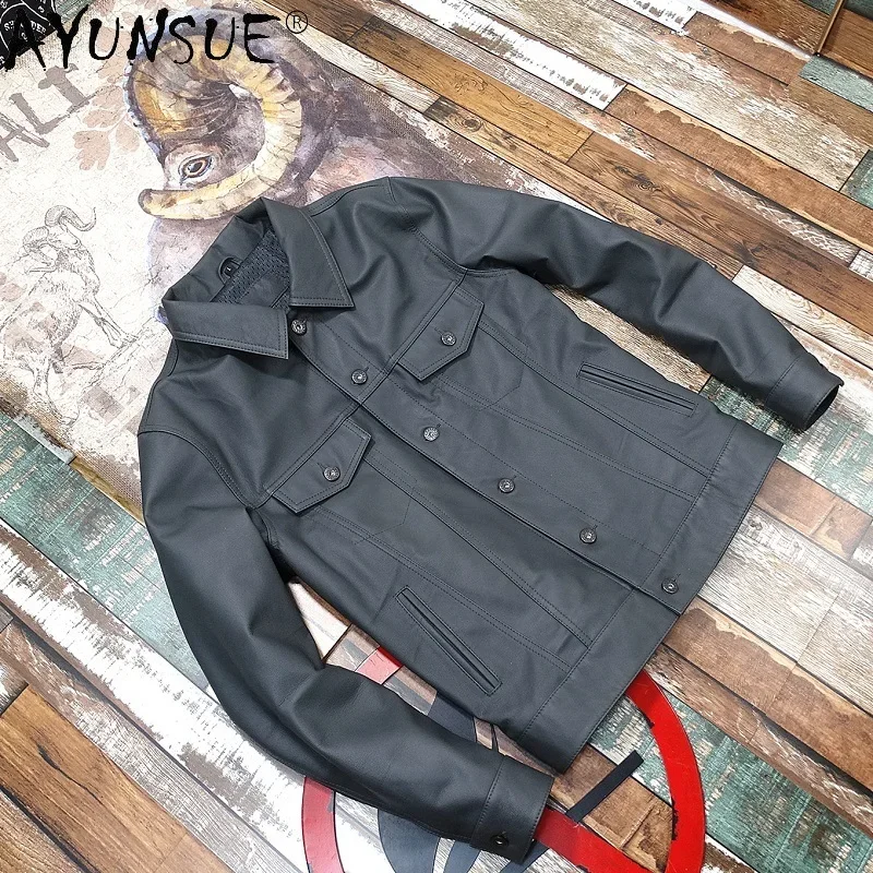 

AYUNSUE Real Leather Jacket Men Clothing 2021 Spring Autumn Natural Goatskin Leather Coat Short Vintage De Cuero Genuino J6998