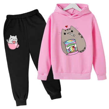 Niedliche Nutella Katze Cartoon Print Hoodie Kinder Kleidung lustiges Sweatshirt für Mädchen/Jungen Harajuku Kawaii Winter Kinder Kleidung Sets