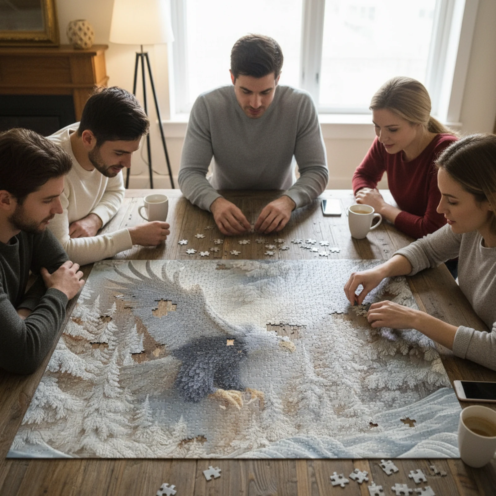 The Carved Eagle Family Puzzle 1000 Piece Bald Eagle in Flight Wildlife Art Puzzle Carved Forest Design Puzzles Game for Adults