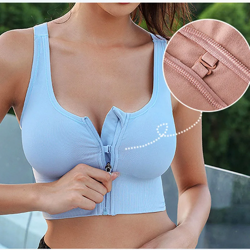 Aiithuug Gym Workout Crop Tops Yoga Bras Fitness Crop Running Bras with Zipper Inner Hook Bounce Control Jogging Active Bra