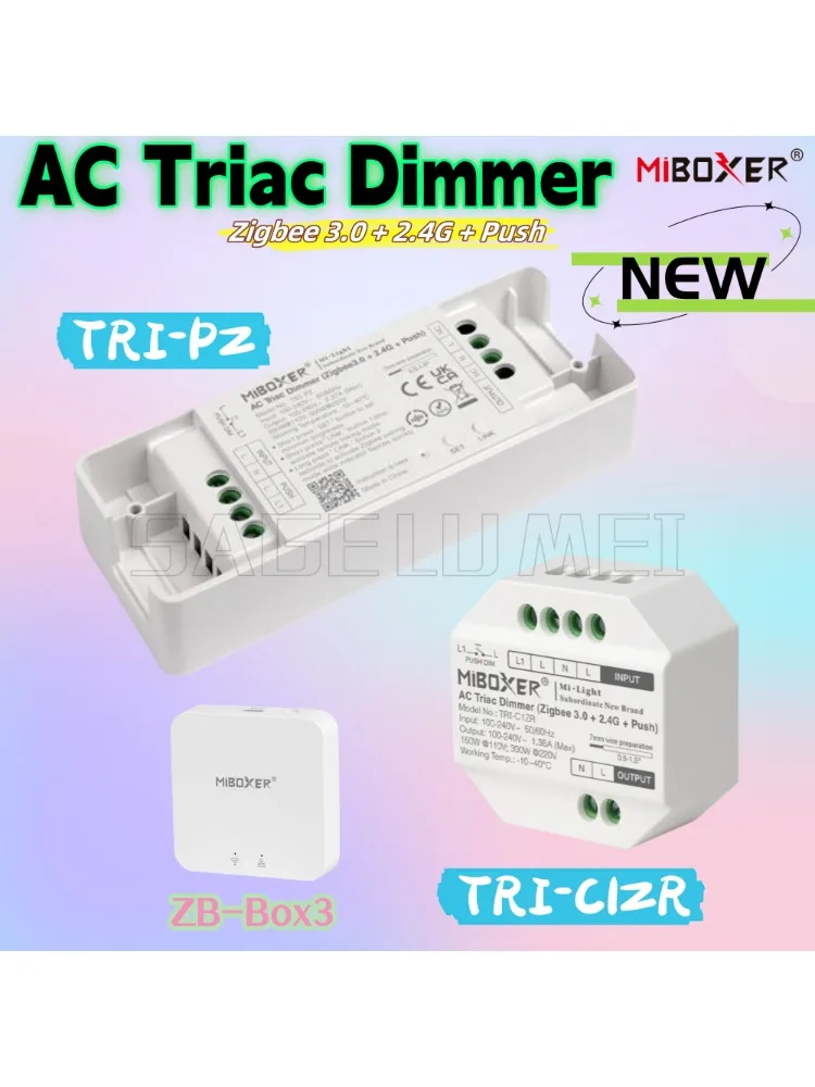 Miboxer Smart TRI-PZ/TRI-C1ZR 500W AC Triac Dimmers Universel 110-220V Contrôle 3-en-1 (RF/WiFi/Voix) Zigbee Gateway ZB-Box3 Nouveau