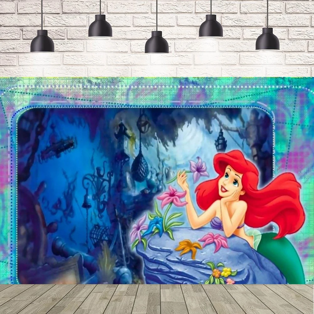写真撮影の背景リトルマーメイドバナー子供女の子ハッピーバースデーパーティーの装飾背景は名前をカスタマイズすることができます