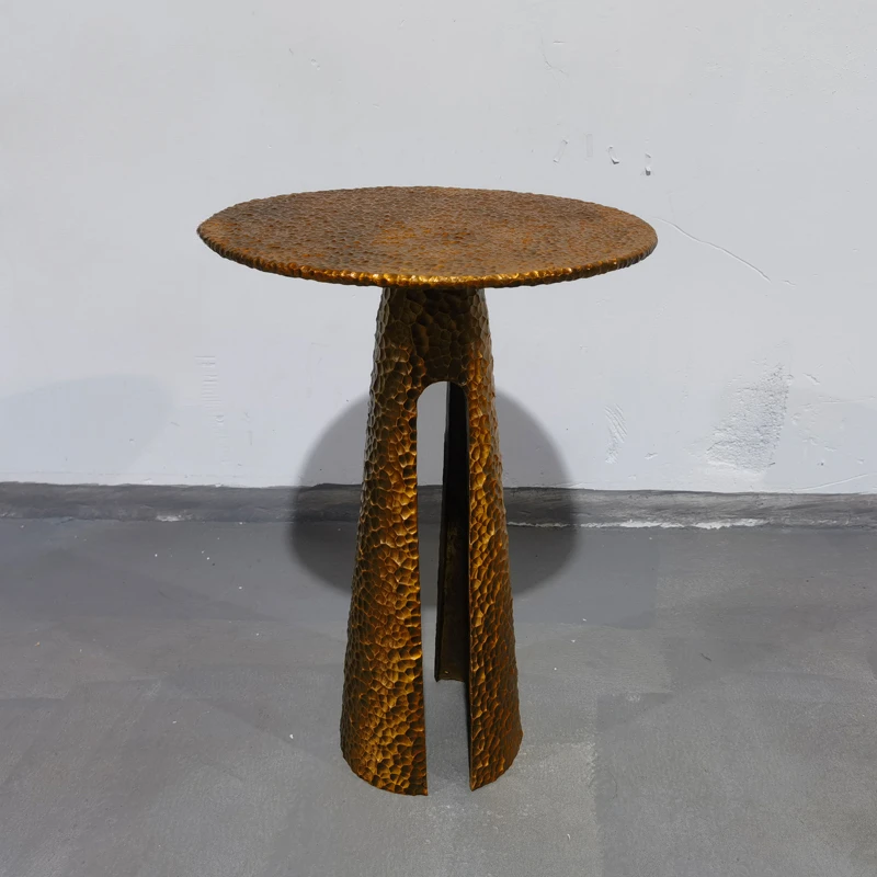 

Creative and luxurious design with forged copper and concave convex texture tea table, villa living room, small round t