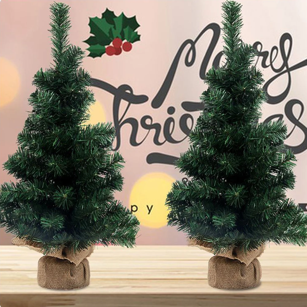 Artificial Christmas Tree 40-50cm Mini Christmas Tree Linen Base Desktop Decoration Christmas Gift Merry Christmas New Year 2025