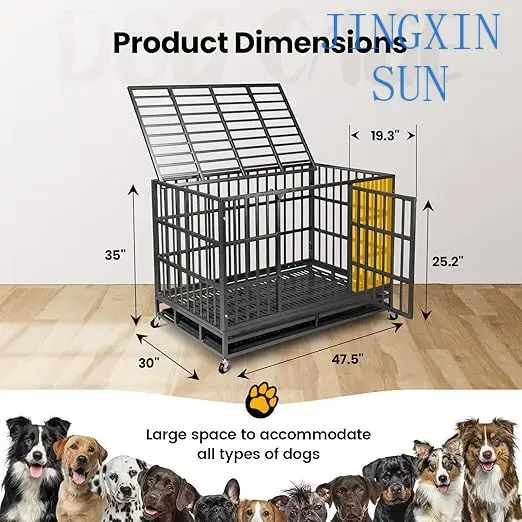 48 inch dog cage Medium and large dog cage Durable bold iron tube cage Oval tube with bowl