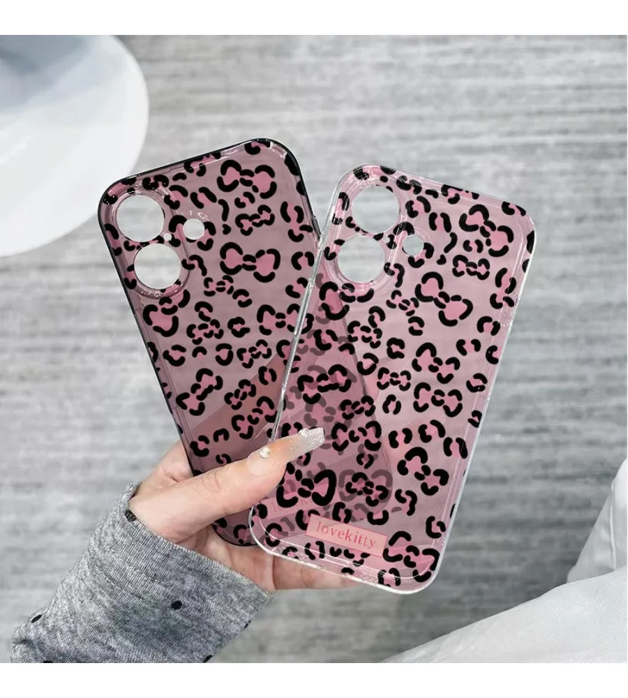 Gradient Pink Leopard Print Couple Clear Phone Case For iPhone 13 14 15 16 17 Pro Max Aesthetic Shockproof Cover
